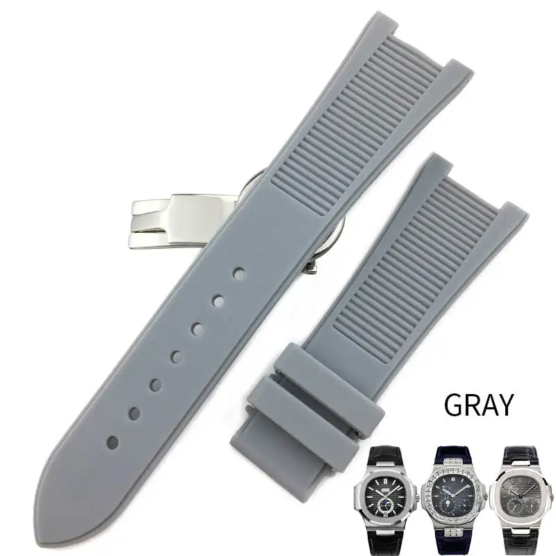 25 мм резиновые силиконовые часы ремешок черный коричневый водонепроницаемый складной ремешок для часов с пряжкой подходит для PATEK k часы серии - Цвет ремешка: gray