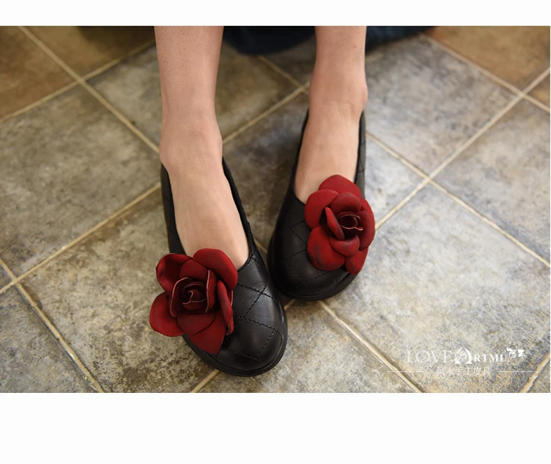 Artmu/оригинальная женская обувь с закрытым носком и цветочным принтом; обувь ручной работы из натуральной кожи на толстой платформе в стиле ретро; Цвет Черный; 1585