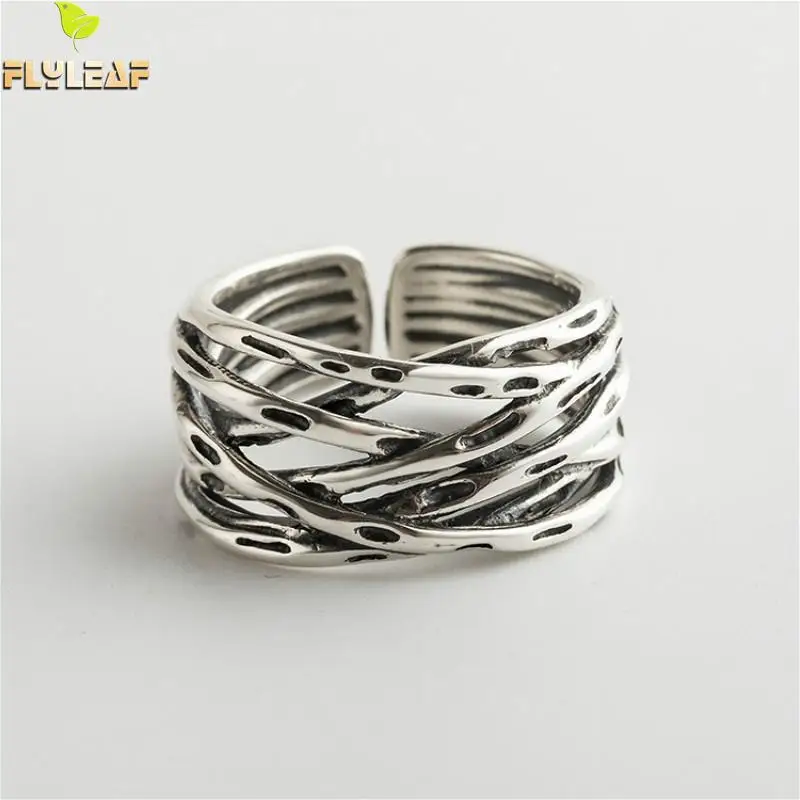 

Flyleaf Multi-layer Line Weave Twist Rings For Women Real 925 Sterling Silver High Quality Fine Jewelry Femme Open Ring Vintage