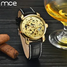 MCE Новый Люксовый бренд часы Стимпанк Скелет Мужской Часы Кожаный Ремешок Моды Случайные Часы Relogio мужской Механические Часы