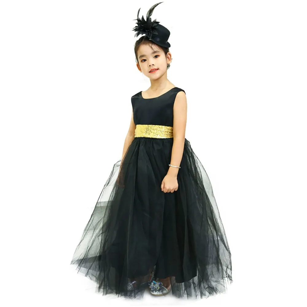 

Long Black Dress Girl Princess Solid Backless Ankle Length New Year Party Dress Kawaii Black Dress for Wedding Ball Gown Clothes