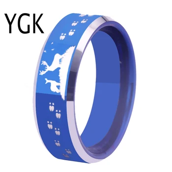 

New Fashion Blue Color Buck and Doe Tracks Wedding Ring for Woman Deer Hunting Design Engagement Parry Ring Men Tungsten Jewelry