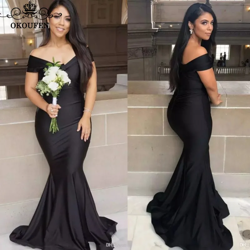 Wholesale Price Mermaid Black Bridesmaid Dresses For Women Lace Up Back Off Shoulder Long Prom Dress Party Gown - Цвет: Черный