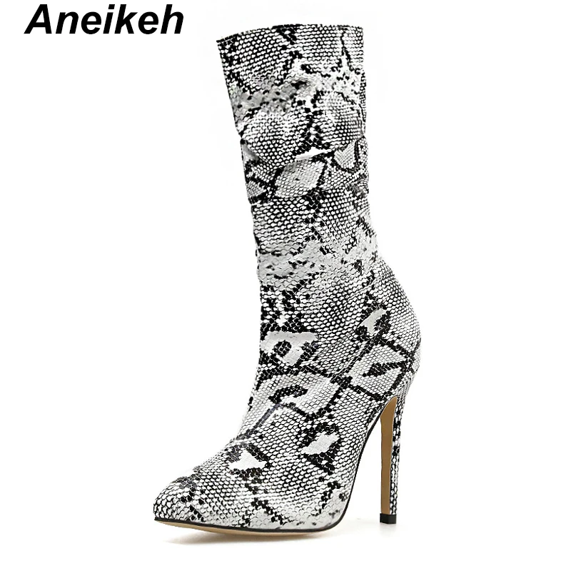 

Aneikeh 2019 Spring/Autumn Fashion Serpentine Chelsea Boots Pointed Toe Women High Heels Pumps Sexy Party Ankle Boots Shoes
