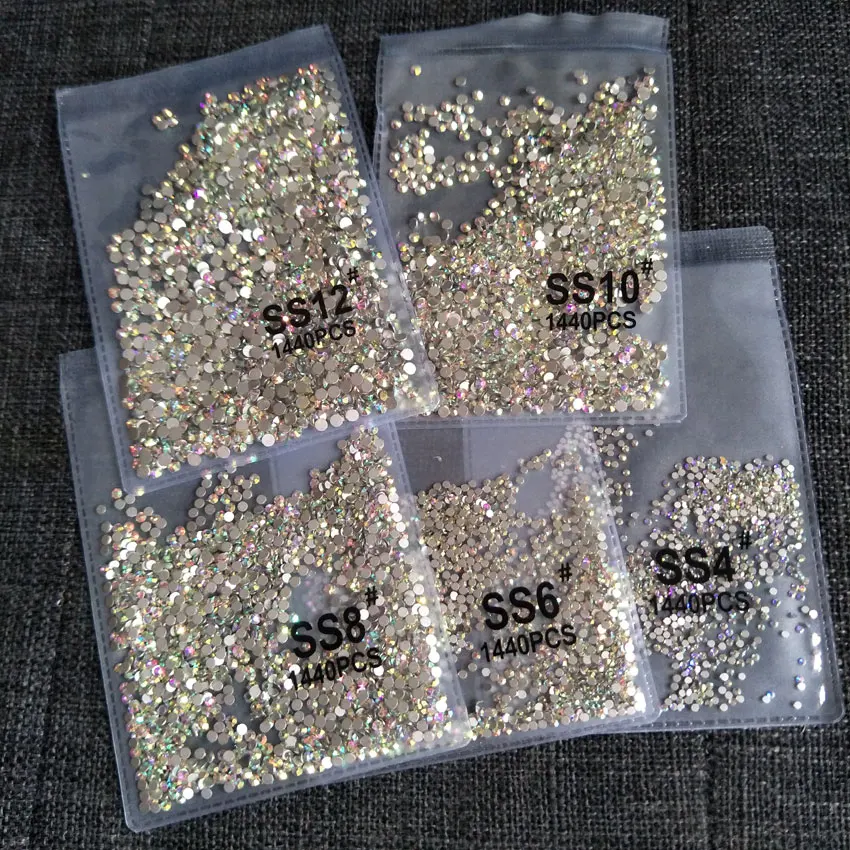 1440pcs Nail Crystals Rhinestones for Nails Flatback Nail Art Decorations Glass Gems Stones SS3-SS30 Clear Gold Half-beads 3D mixed size ss3 ss30 gold rose 1000pcs nail rhinestones flat back non hotfix glitter nail stones diy 3d nail phones decorations