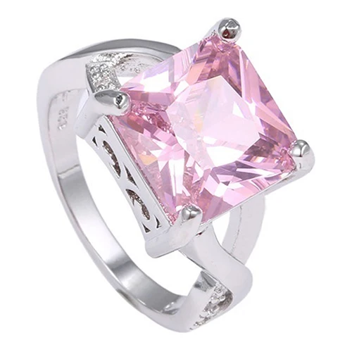 

Women's Pink Cubic Zirconia Statement Ring Silver Plated Band Gift