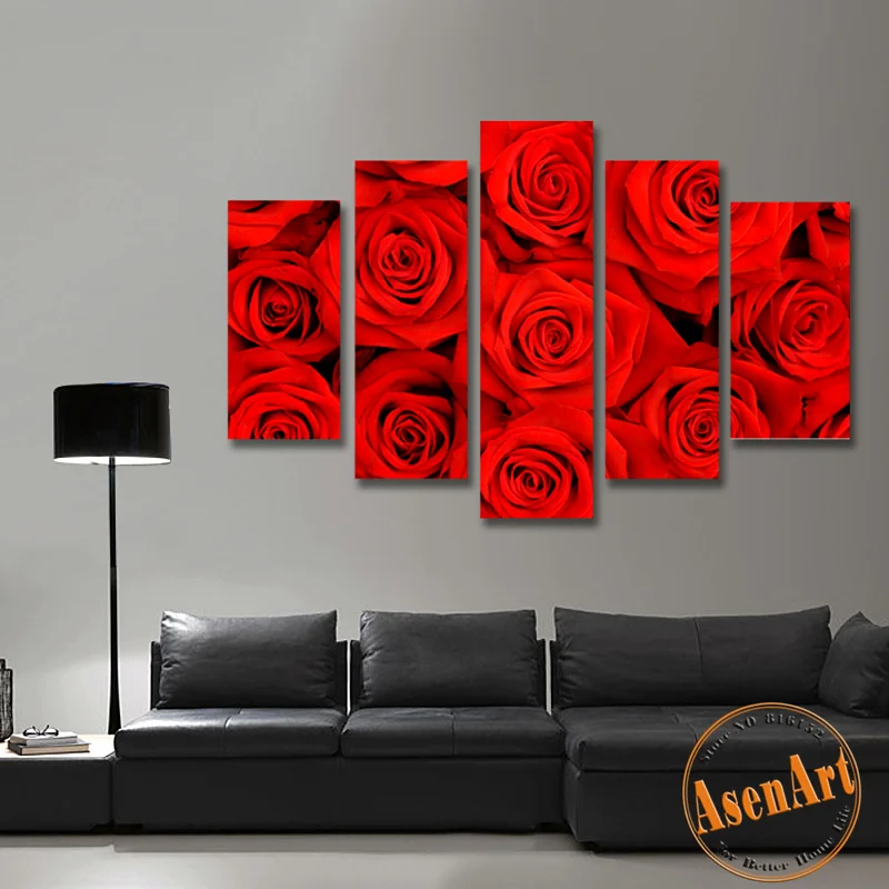Buy Red Rose Canvas Painting 5 Piece Wall Art Picture