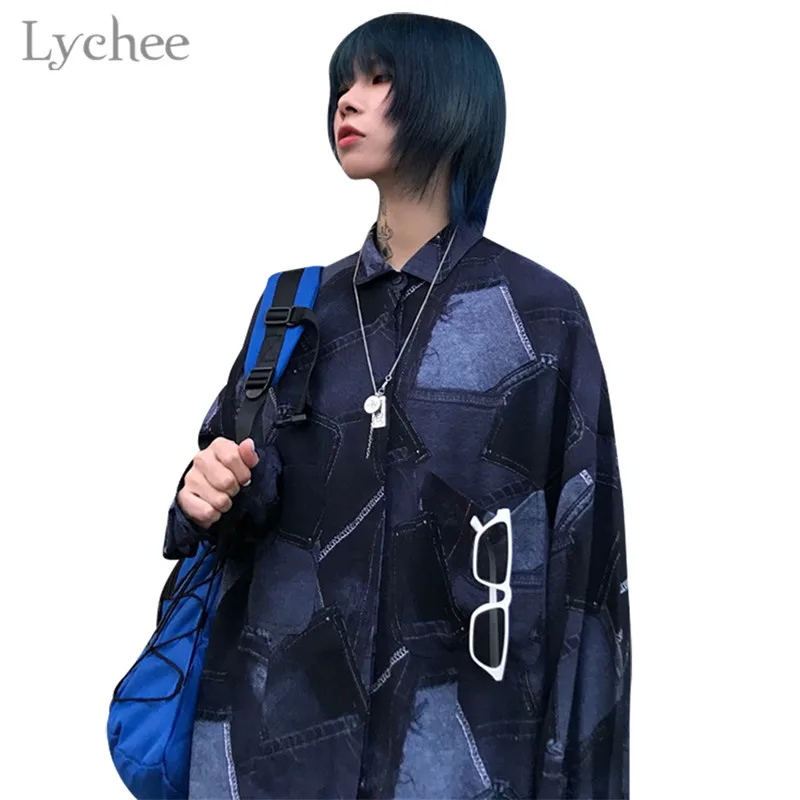 Личи Harajuku рисунок на джинсах блузка рубашка с короткими рукавами летние женские
