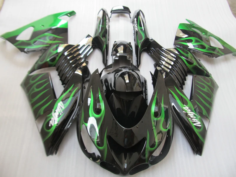 

100% fit For Kawasaki ZX14R 06 07 08 09 2006-2009 green flames black (100% ABS) ZX14R fairings OP08
