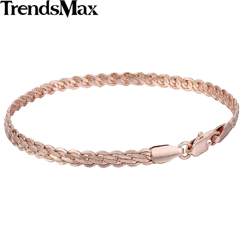 Trendsmax женские браслеты 585 золотые браслеты Подарки для женщин золото/розовое золото/серебро Цвет 4 мм 20 см GB398-GB399 - Окраска металла: GB399 Rose Gold