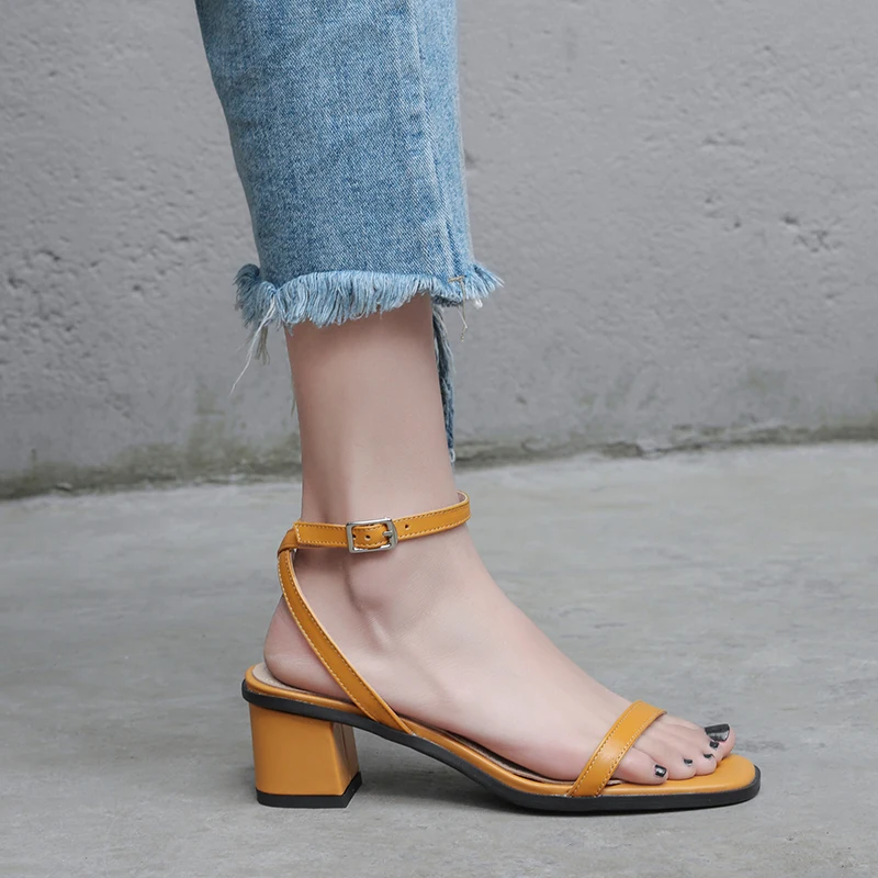 Women's genuine leather ankle strap high heel comfortable sandals brand designer open toe summer 