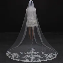 Длинная Кружевная аппликация 3 метра, вуаль невесты с расческой белая слоновая кость Тюлевая Фата для свадьбы Welon Velo аксессуары для невесты