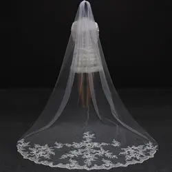 Длинный 3 метра Кружева аппликация, вуаль невесты с расческой белый слоновая кость Тюль покрывал для свадьбы Welon вело аксессуары для невесты