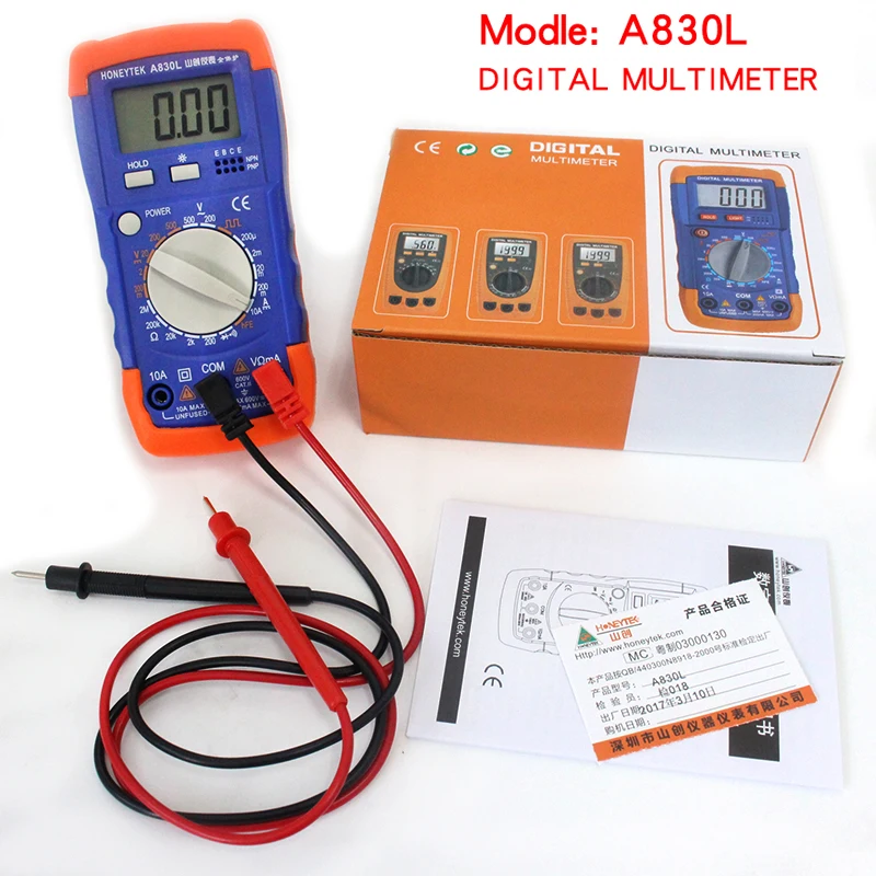 

MiNi Digital Multimeter Tester AC DC Voltmeter AC Ammeter Frequency Resistance LED Measure With Stand LCD Backlight With Probes