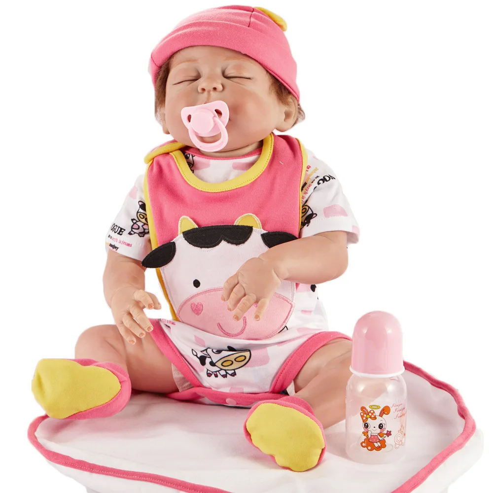 

22 inches Full Silicone Newborn Doll Lovely Sleeping Reborn Baby Doll Toy for Girl Children Birthday Xmas Gift