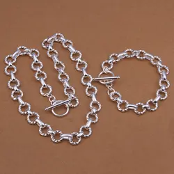 925 стерлингового серебра Многие Круг Ссылки кинка волну любовный цепи ожерелье браслет наборы для женщин девушки мода