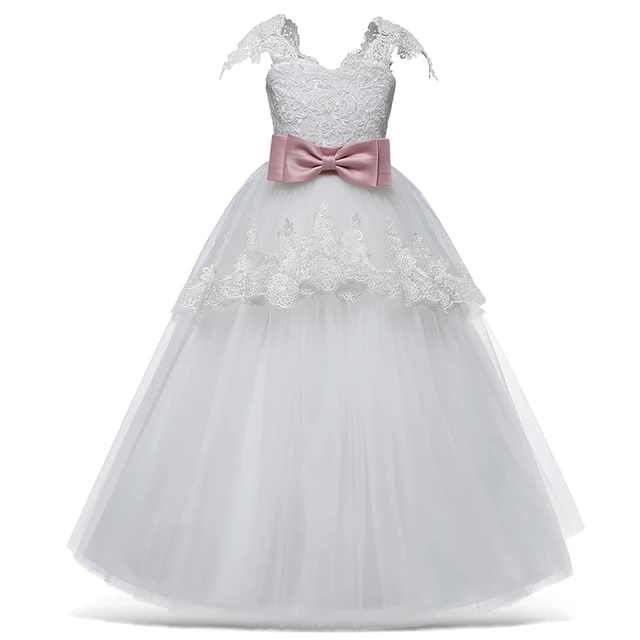 6 14 Years Girl White Wedding Dress Layered Frock kids Dresses For Girls Christmas Clothing