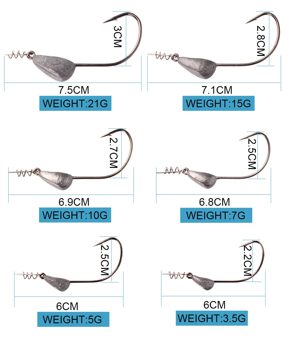 Высококачественный крючок из углеродистой стали с головкой 3,5 г 5 г 7 г 10 г 15 г 21 г колючий крючок Мягкая приманка в виде червей рыболовные крючки