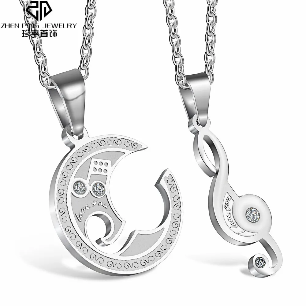 

Trendy Music Design Puzzle Pendant Necklaces 316L Stainless Steel Couple Necklace for Lover
