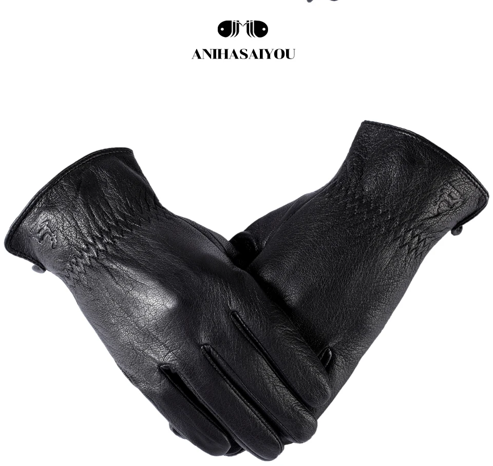 Мужские перчатки из оленьей кожи, зимние кожаные перчатки для мужчин, бархатные перчатки для верховой езды, мужские зимние, мотоциклетные тонкие мужские кожаные перчатки-736