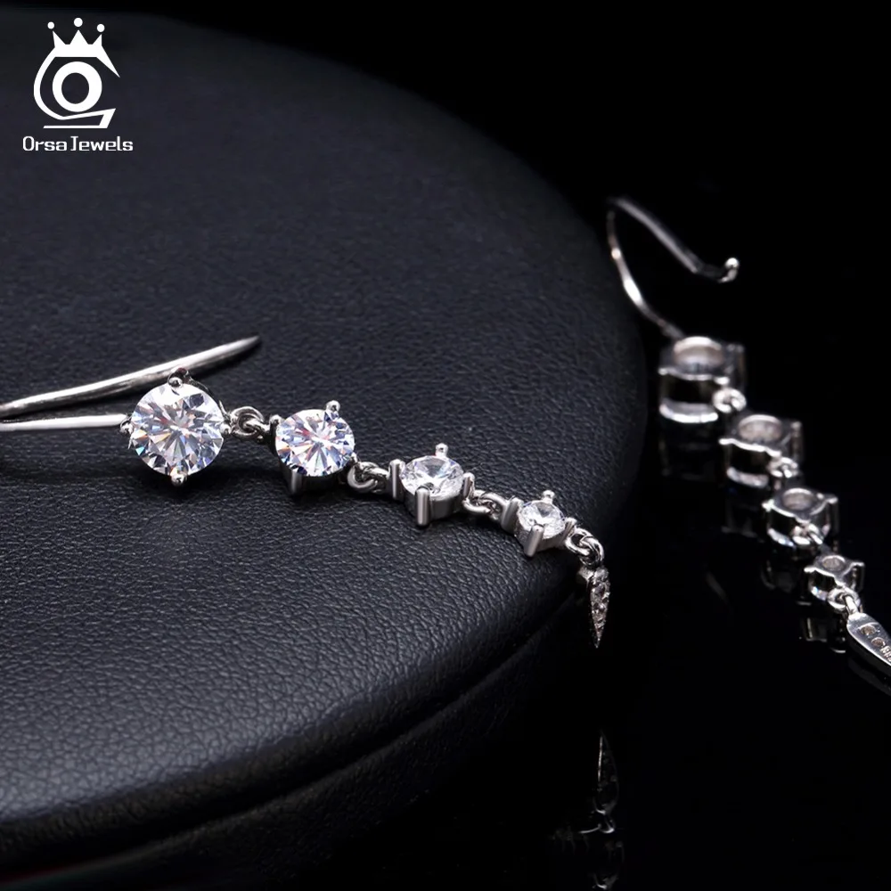 ORSA JEWELS серьги из чистого 925 пробы серебра для женщин длинные висячие AAA CZ модные новые ювелирные изделия рождественские подарки для девочек SE52