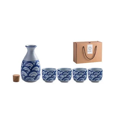 ANTOWALL, японский, ручная роспись, керамический винный горшок, чашка, набор, волнистый узор, теплый винный стакан, бытовая бутылка, ликер, винный сепаратор - Цвет: wine set 2 gift box