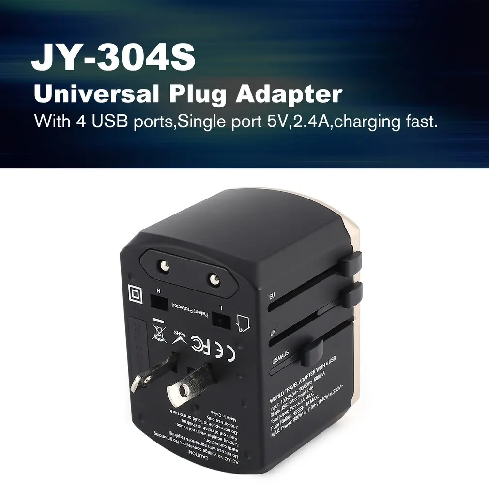 

Universal International World Travel Adapter Power Plug Wall AC Socket Charger Portable Outlet 4 USB AU EU US UK All-in-one