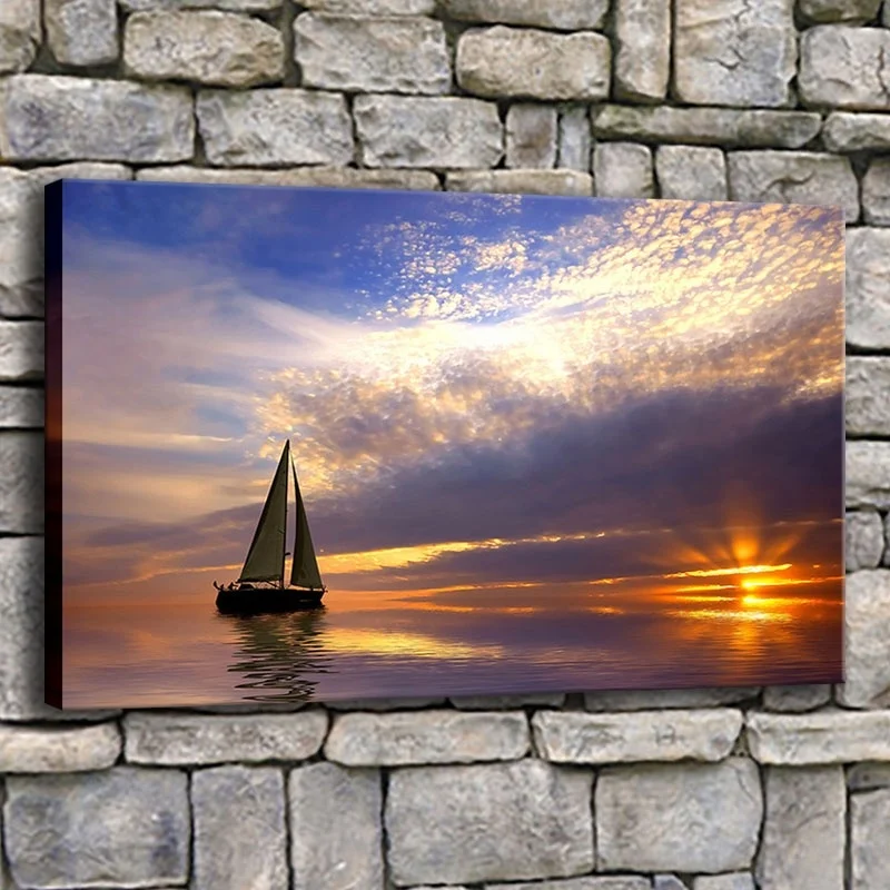 

Canvas Prints Pictures Home Decor 1 Piece Sailboat In Calm Sea At Sunset Painting Living Room Sailing Ship Poster Wall Art Frame