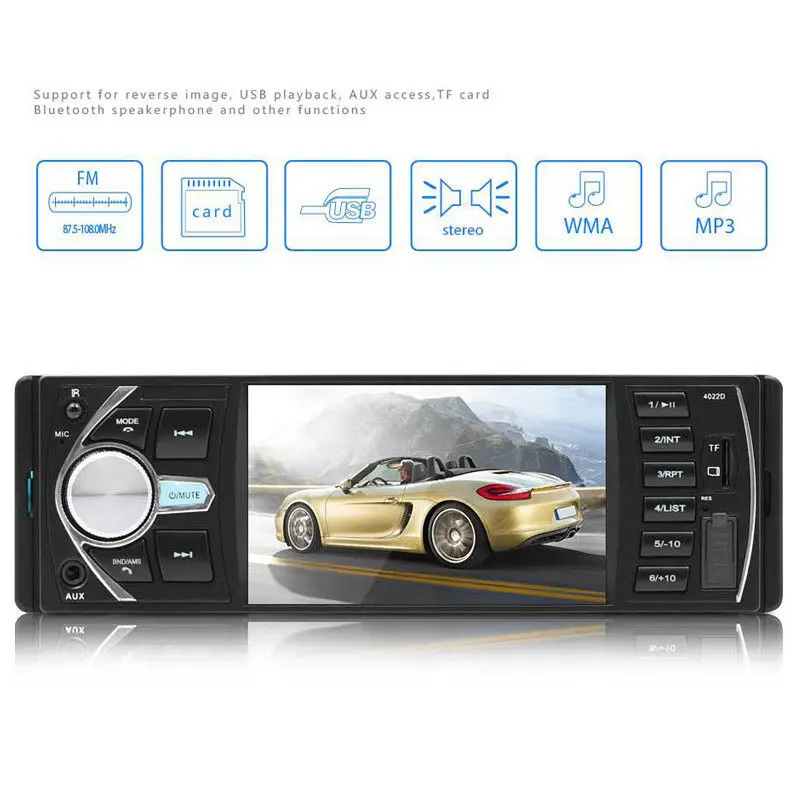 

HD Back-up Rearview Card Auto 4.1-inch 1 DIN Car MP5 Player Bluetooth Radio on-board Plug-in Machine Audio AUX In Video & Camera