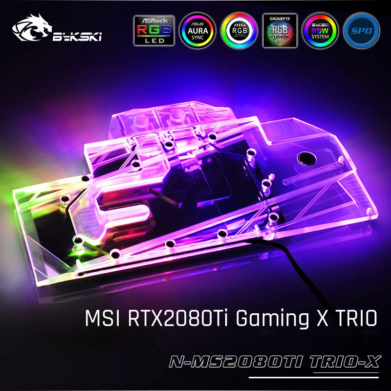 Bykski N-MS2080TI TRIO-X, полное покрытие видеокарты блок водяного охлаждения, для MSI RTX2080Ti Gaming X TRIO