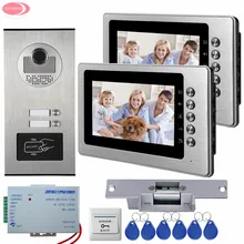 7inch Color Video Door Phone Intercom System 2 Buttons+ RFID Access Door Camera For 2 Monitors + Strike Electric Lock Door Phone