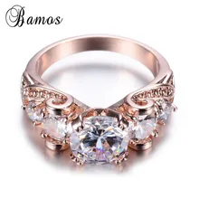 Brillante Nueva Moda Mujeres Dama Blanca Circón Anillo de Dedo de Rose Gold Filled Partido Bijoux Anillo Enagement Boda del Día de San Valentín RR0004