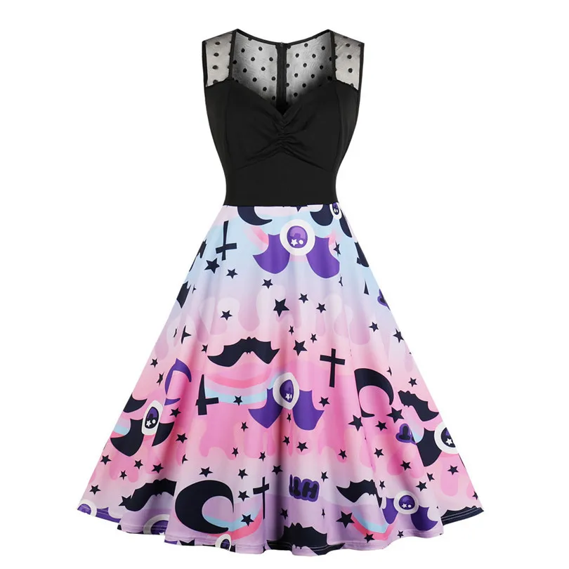 

Halloween Sleeveless Lace Dress O Neck Party Dress Plus Size Dress Elegant Knee Length Vestido De Festa Free Shipping 40SR26