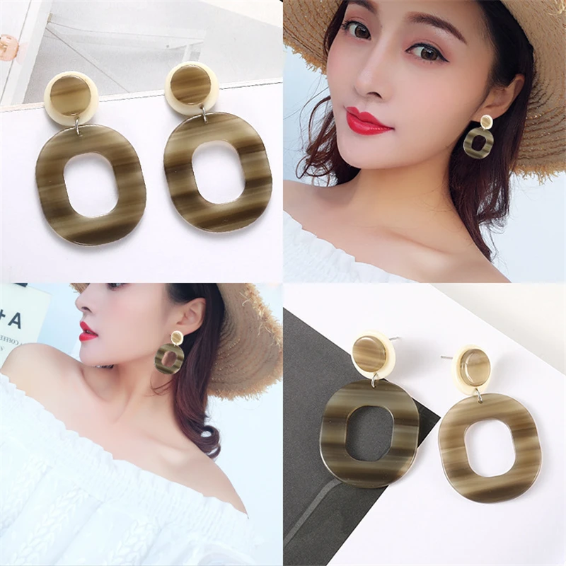 

Hot sale Japan and Korea style ear stud Wood-grain acetate plate acrylic earrings retro joker earrings web celebrity earrings