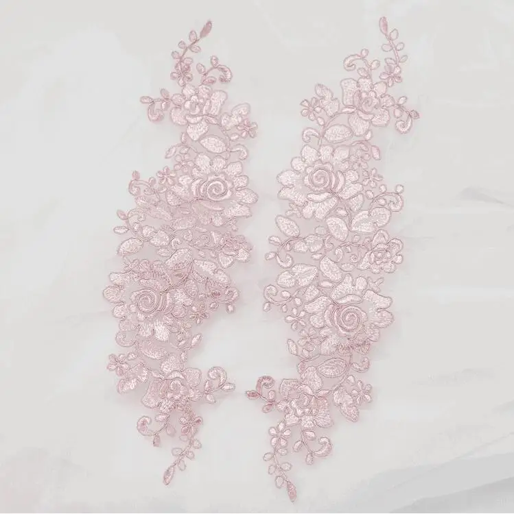 Горячо! 4 шт./2 пары Высокое качество Off White кружевная ткань Венеция кружево для зеркала цветочный мотив шитье 32*10 см Кружевная аппликация - Цвет: bean pink
