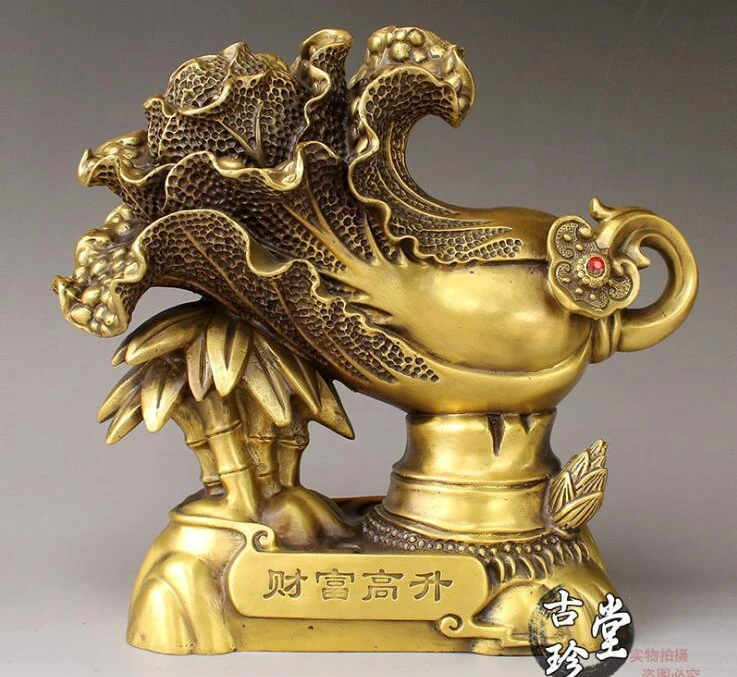 

Chinese Folk FengShui Pure Copper Bronze Wealth Cabbage Bamboo Adorn Statue