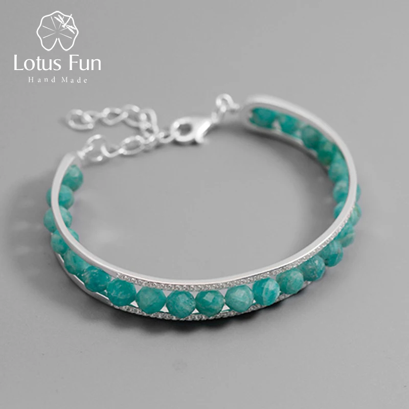 Lotus Fun реальные 925 пробы серебро Природа Камень Браслет Fine Jewelry Регулируемый