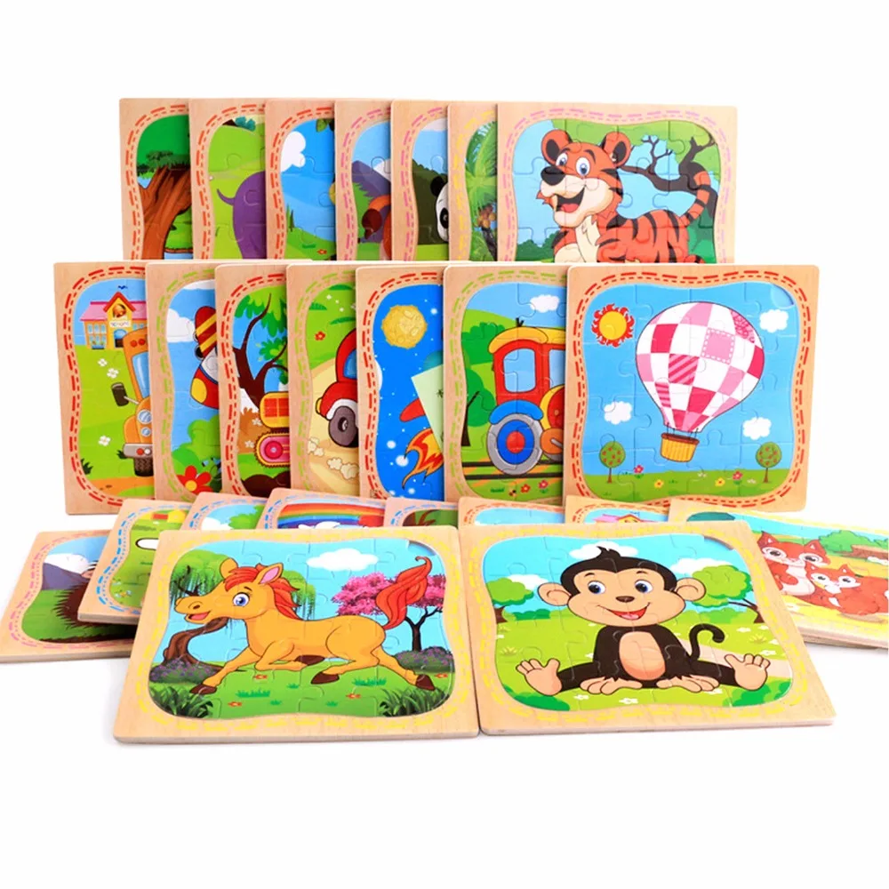 Wooden Cute Animals/Vehicle Assembled Building Blocks Baby Kids Puzzle Learning Educational Toy CHIC Fashion 15*15cm baby-building-blocks-wooden