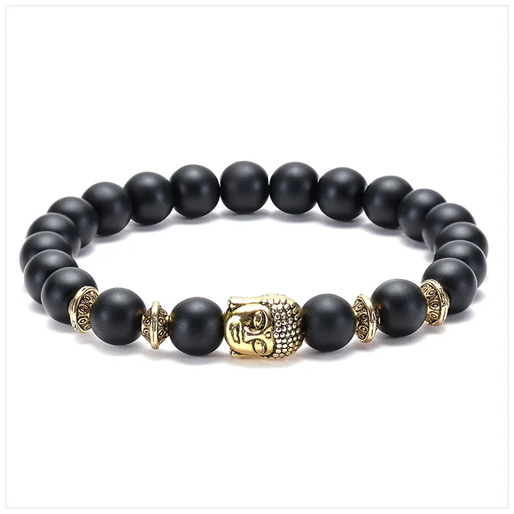 Черный матовый камень лев Сова Будда браслет Pulseira мужские ювелирные изделия