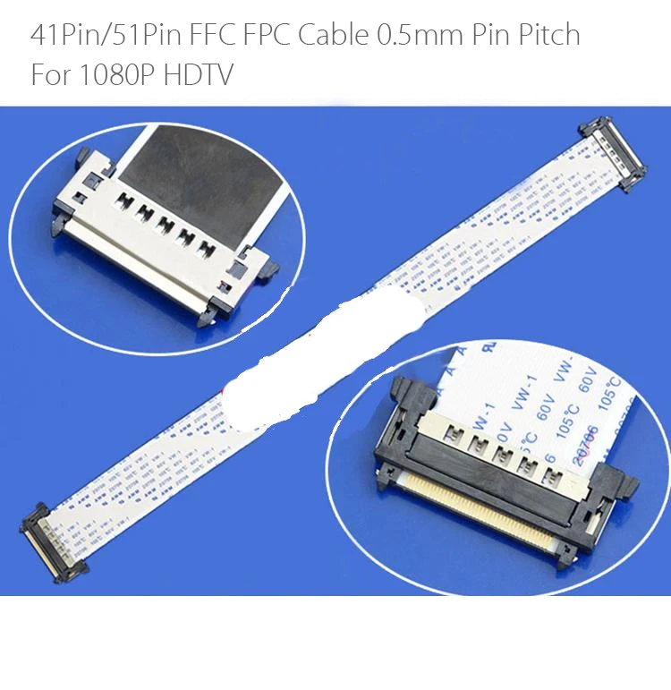 0,5 Pin Кабель FFC FPC 1080 мм Pin шаг 500 P 4k HDTV 41P 51P FFC Гибкий плоский кабель Длина мм 41Pin 51Pin двойной конец