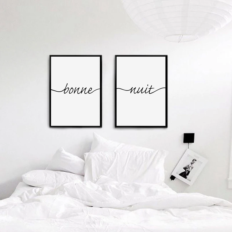 

French Bonne Nuit Bedroom Canvas Print Wall Art Decor , Modern Minimalist Canvas Poster French Bedroom Wall Decor