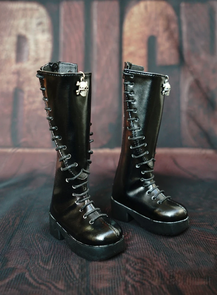 

D01-P137 children handmade toy 1/3 1/4 Doll Accessories BJD/SD doll shoes skull Black strappy shoes boots 1pair