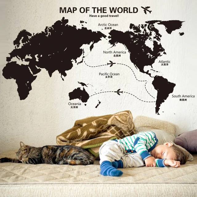 shijuehezi airplane world map wall sticker vinyl wall poster diy home decor for living