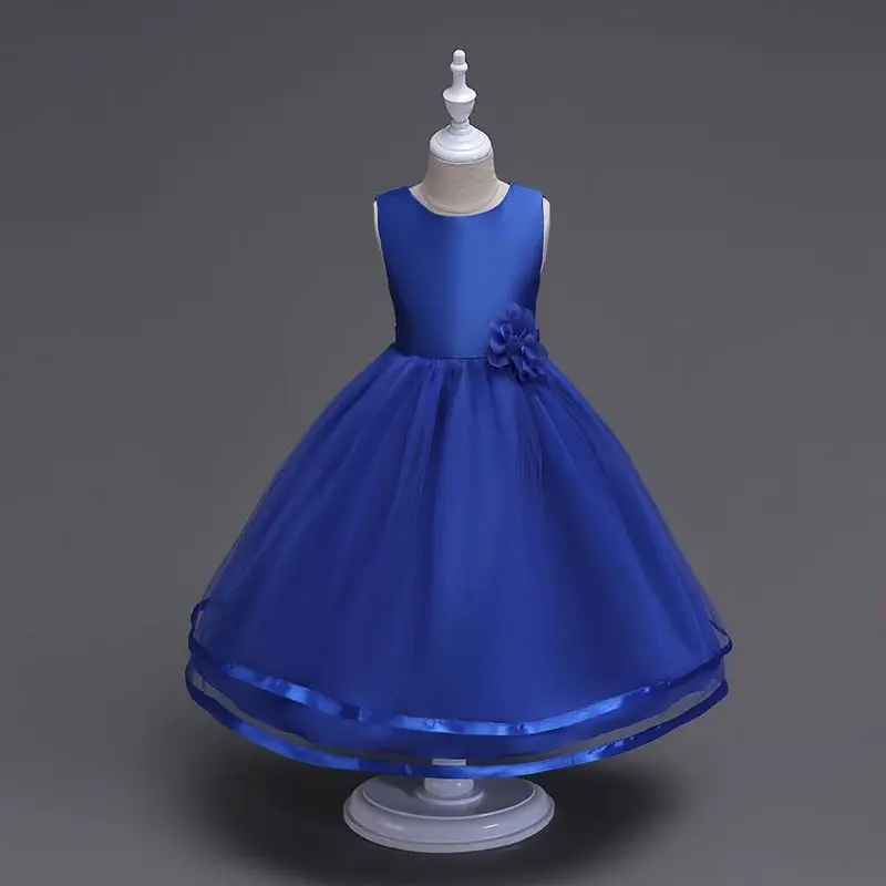 

2019 European and American Baby Girl Long Children Flower Dress for Wedding Sleeveless Mesh Girls Dresses Ball Gown GDR473