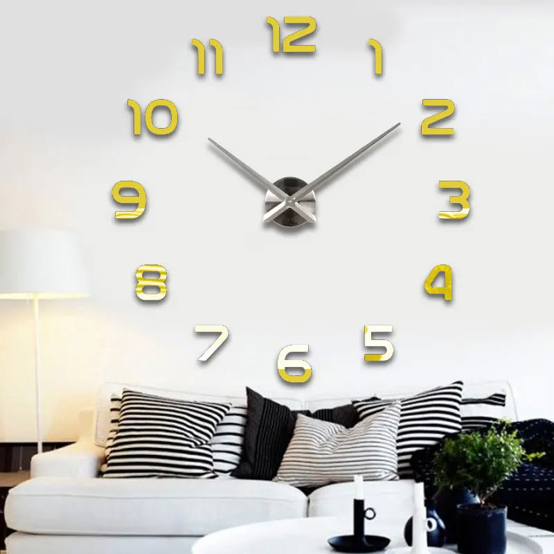 Серебряная игла и часы с циферблатом зеркальные наклейки DIY настенные часы украшение дома настенные часы meetting настенные часы для комнаты - Цвет: Gold Silver center