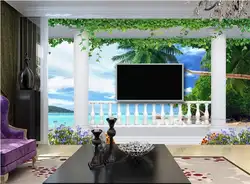 3d обои фото обои на заказ Гостиная Фреска балкон Остров морской пейзаж Картина Диван ТВ фон Нетканая Настенная Наклейка
