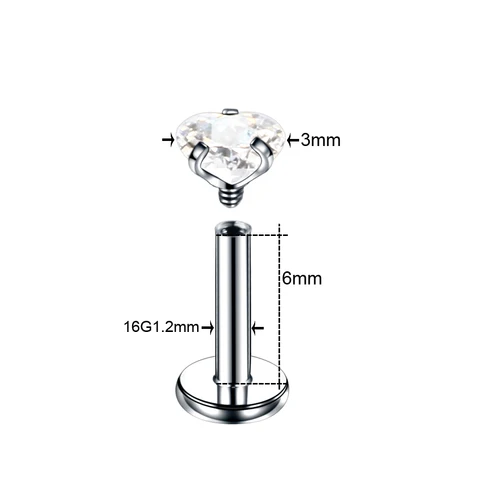 Steel Prong Set Zircon Ear Helix Stud Crystal Cartilage Piercing Tragus Earring Labret Monroe Ring Lip Piercing Jewelry 16G