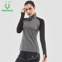 Vansydical Спортивная туника для женщин осень зима эластичные Йога шкуры сухой облегающая одежда половина молнии сахар шампунь дышащие платья