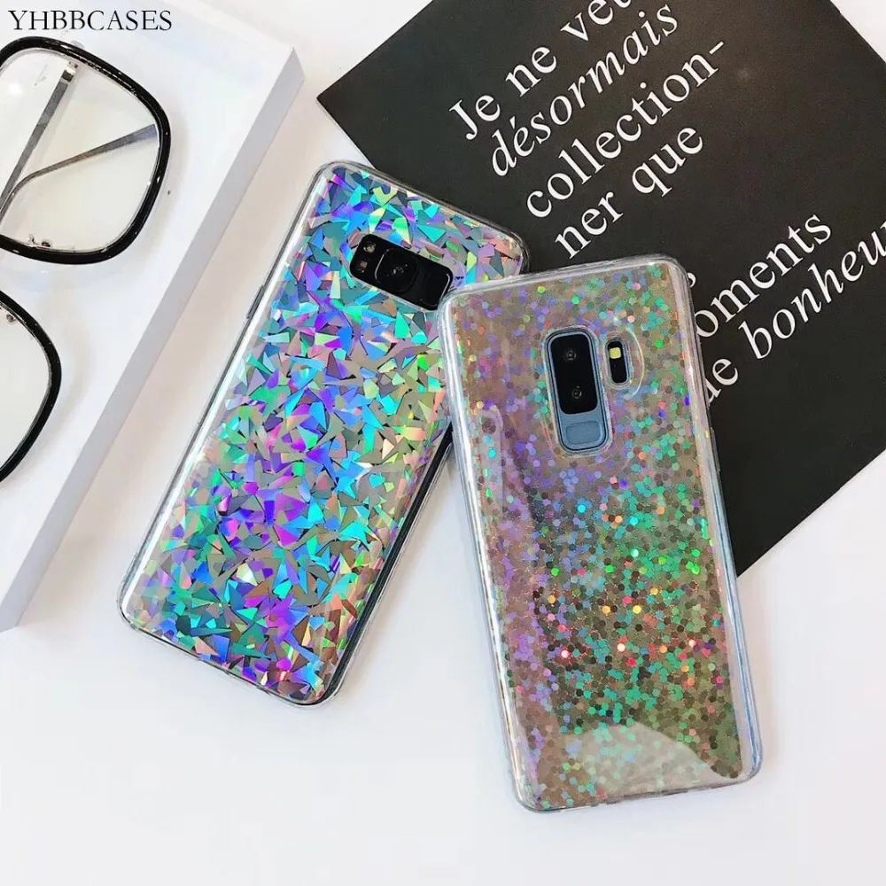 Yhbbcases Лазерная Радуга блестками Мягкий чехол для Samsung Galaxy S8 S9 Plus модные блестящие