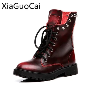 

Newest Style Famous Retro Women Motorcycle Boots High Top Genuine Leather Female Ankle Boots Platform Martin Boots